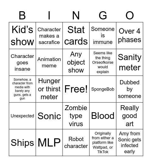 Infection AUs Bingo Card