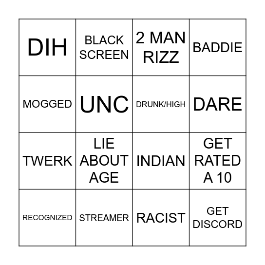 One Hour Omegle Speedrun Bingo Card