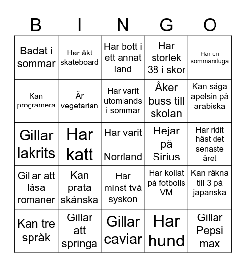 Klassbingo 9C Bingo Card