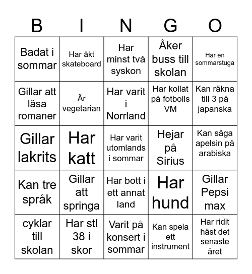 Klassbingo 9C Bingo Card