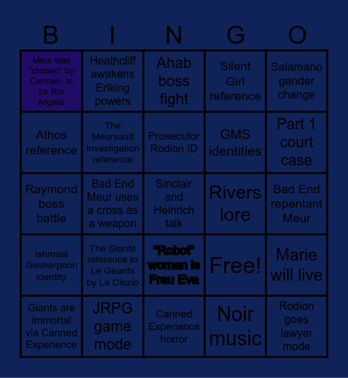Canto X Bingo Card