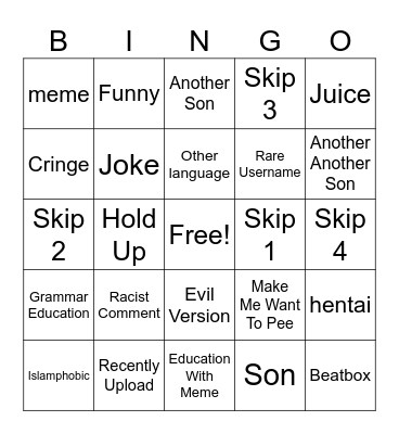 Instagram Bing0 Bingo Card