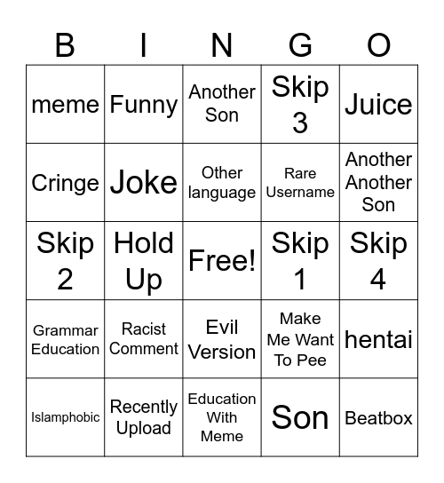 Instagram Bing0 Bingo Card
