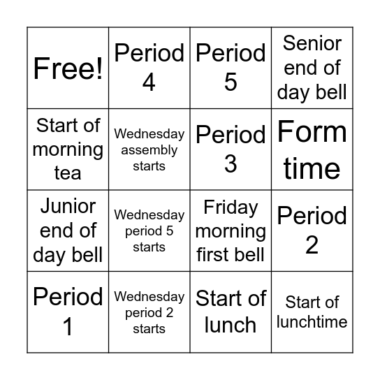 SMC School Day Bingo Card