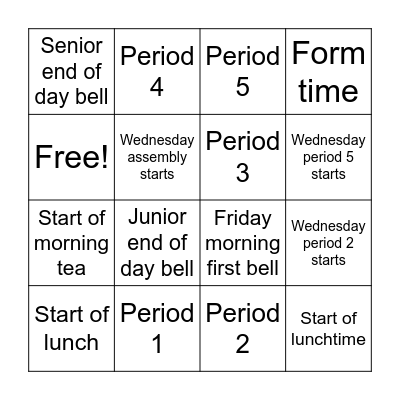 SMC School Day Bingo Card