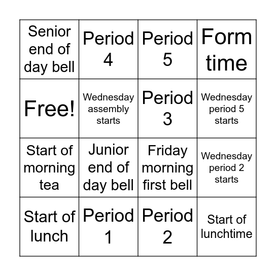 SMC School Day Bingo Card