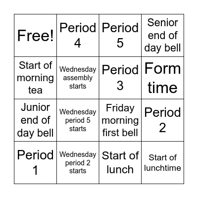 SMC School Day Bingo Card