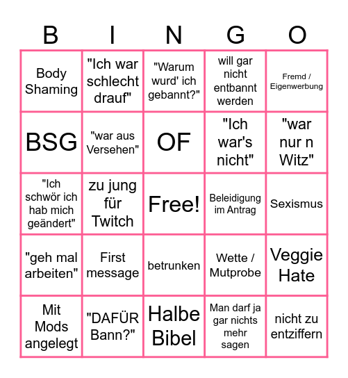 Entbannungsbingo Card