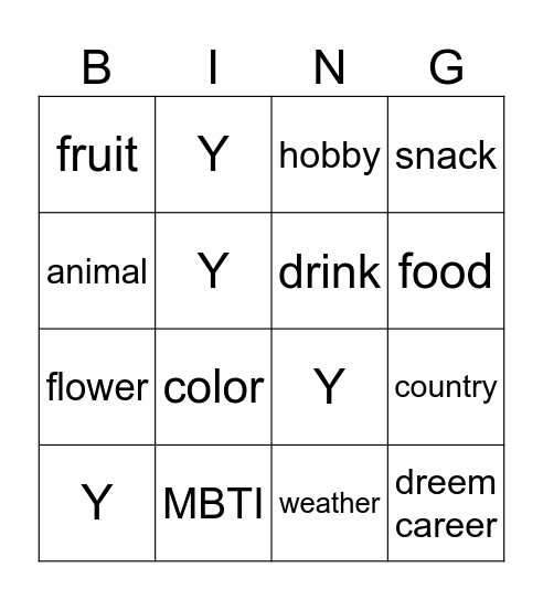 Untitled Bingo Card