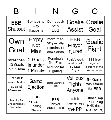 Hockey Bingo Card