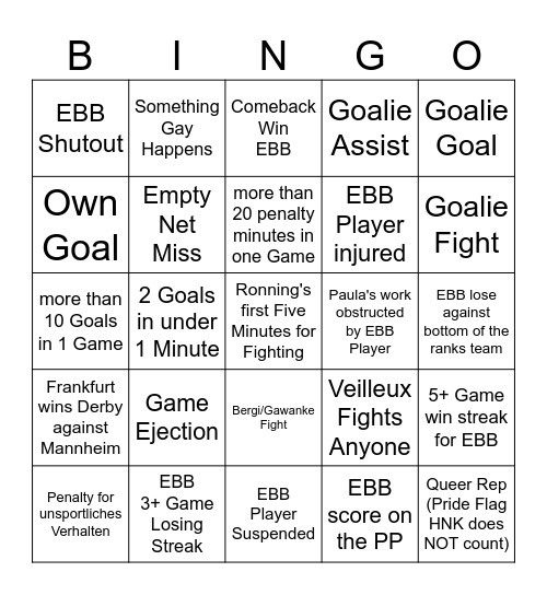 Hockey Bingo Card