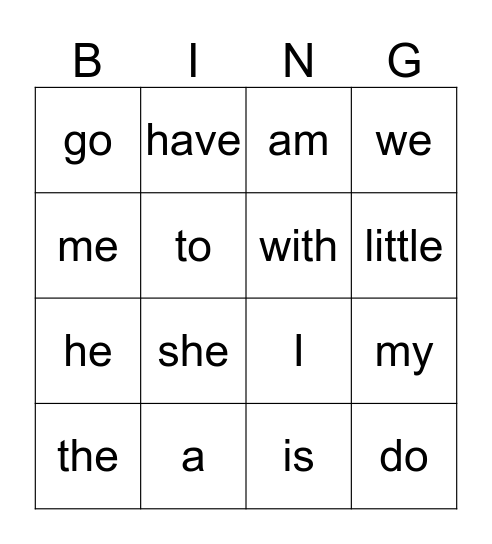 Sight Words 1 Bingo Card