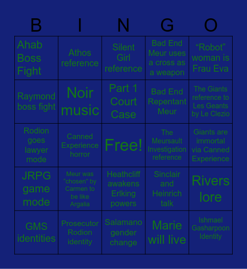 Canto X Bingo Card