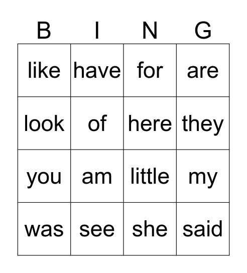 Sight Words 2 Bingo Card