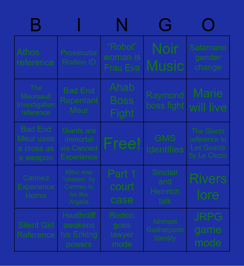 Canto X Bingo Card