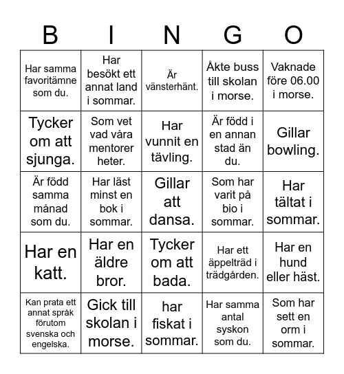 Hitta någon som... Bingo Card