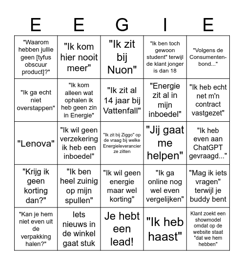 Energie Bingo Bongo Bingo Card