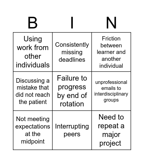 Preceptor Development Bingo Card