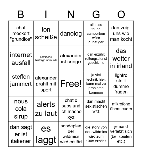 Sommercamp Bingo Card