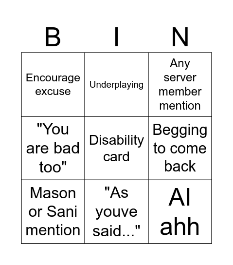 shidfksospxb Bingo Card