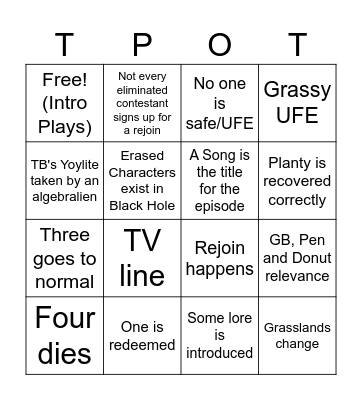 TPOT 25 bingo Card