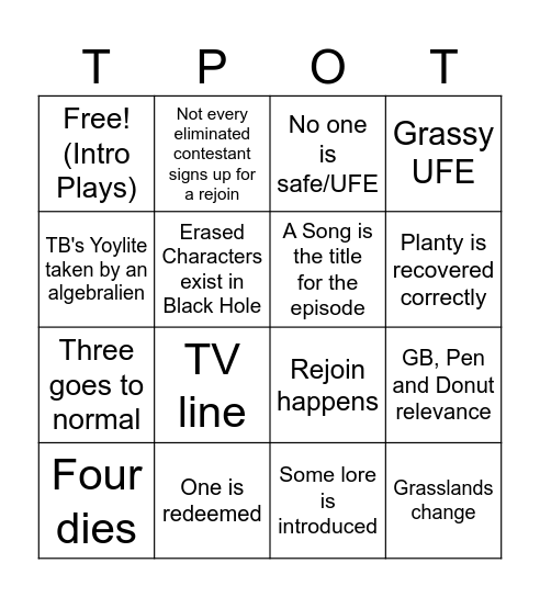 TPOT 25 bingo Card