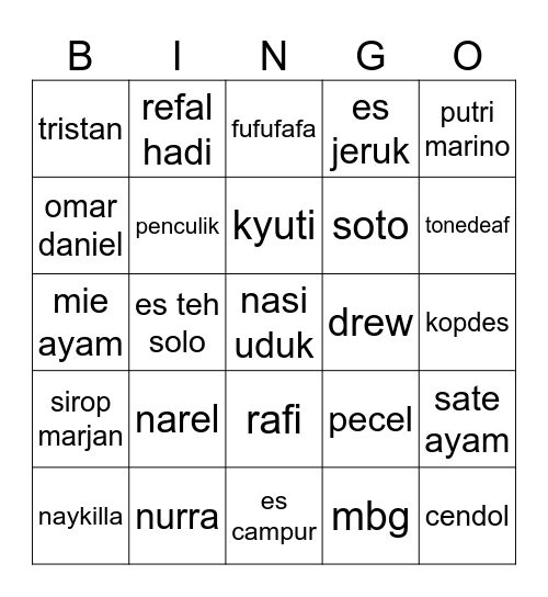 fabi Bingo Card