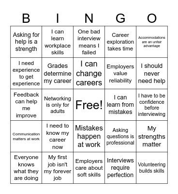 Career Myth vs Fact Bingo Card