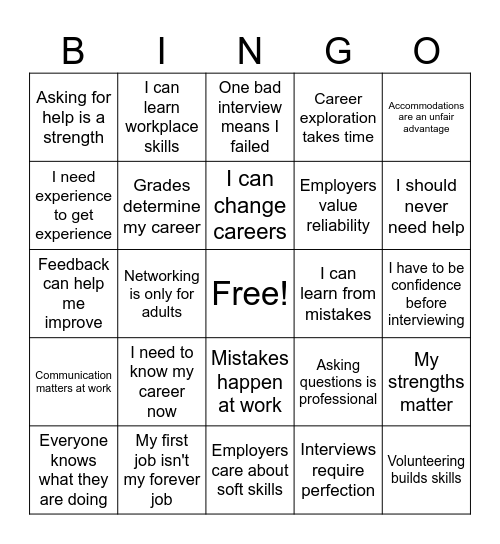 Career Myth vs Fact Bingo Card