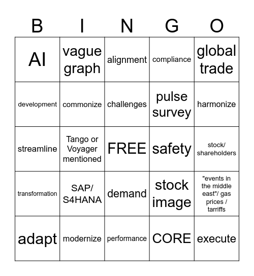 Town Hall Bingo Card