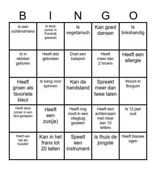 Kennismakingsbingo Card