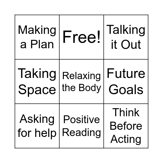 Emotions and Coping Skills Bingo Card