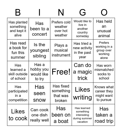 Untitled Bingo Card