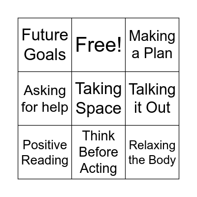Emotions and Coping Skills Bingo Card