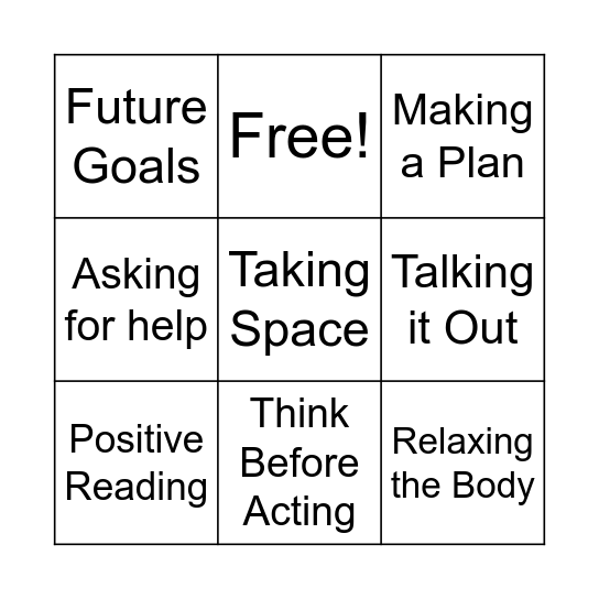 Emotions and Coping Skills Bingo Card