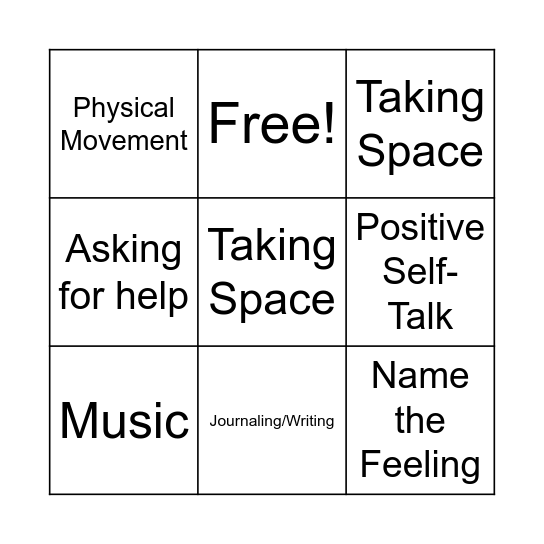 Emotions and Coping Skills Bingo Card