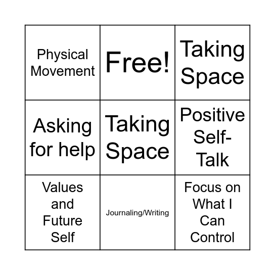 Emotions and Coping Skills Bingo Card
