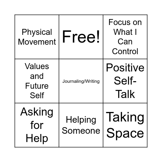 Emotions and Coping Skills Bingo Card