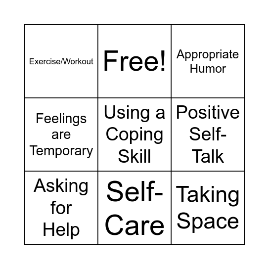 Emotions and Coping Skills Bingo Card