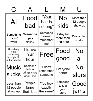 2016 Reunion Bingo Card