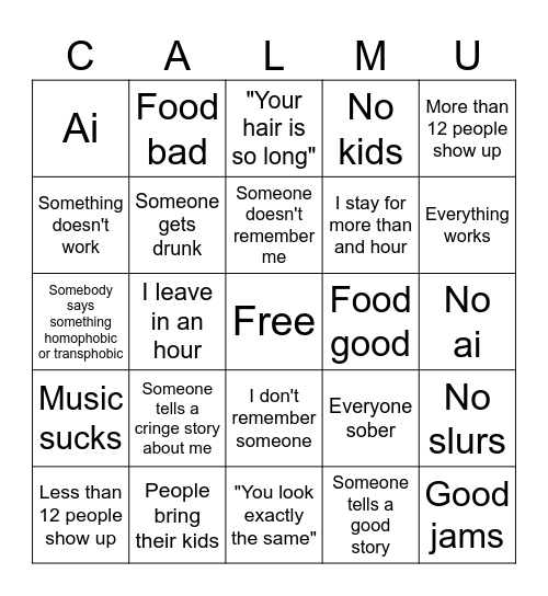 2016 Reunion Bingo Card