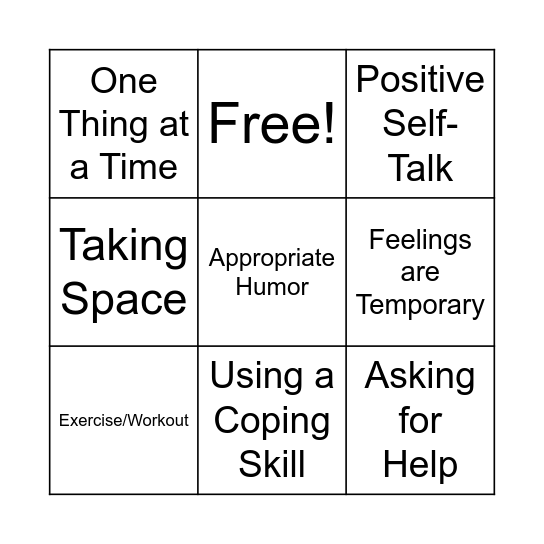 Emotions and Coping Skills Bingo Card