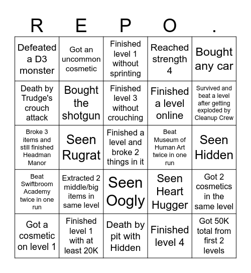 REPO Bingo Card
