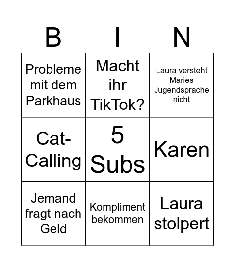 IRL Bingo Card