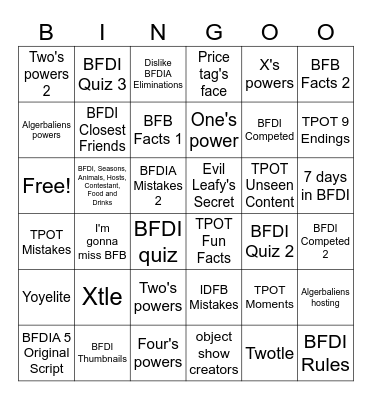 Fourtle 2 Bingo Card