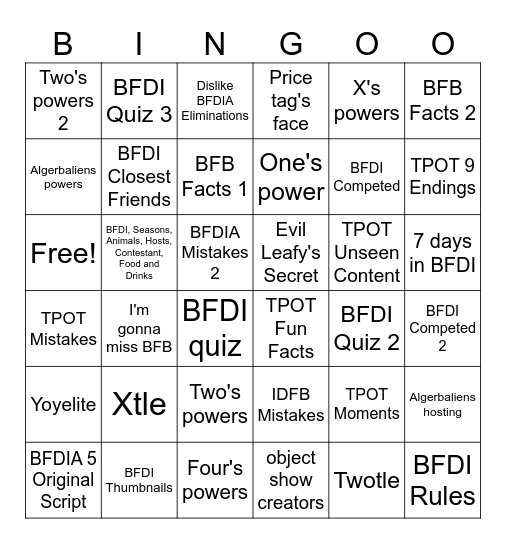 Fourtle 2 Bingo Card