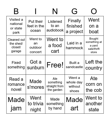 Summer BINGO Card
