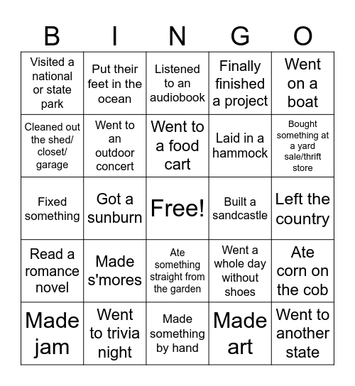 Summer BINGO Card