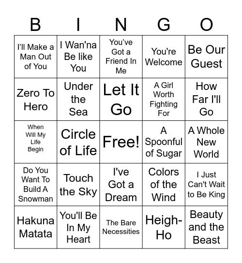 Music Bingo Card