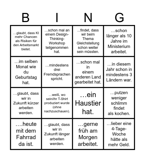 Finde jemanden, der / die.... Bingo Card